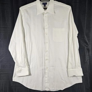 PAUL FREDRICK White Dress Shirt 17.5-37 Imperial 100's 2 -Ply Cotton Dobby - Picture 1 of 12