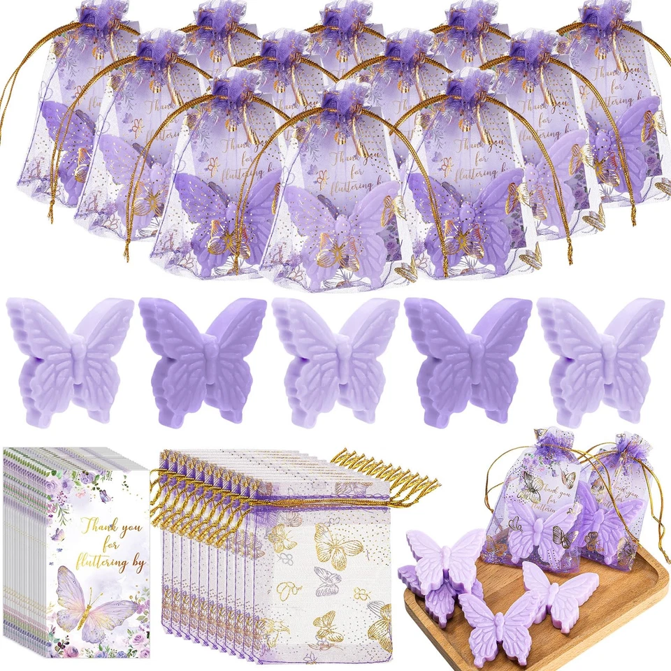Juego de 50 favores de baby shower con tema mariposa para invitados favores de jabón mariposa con... Foto 1 de 4
