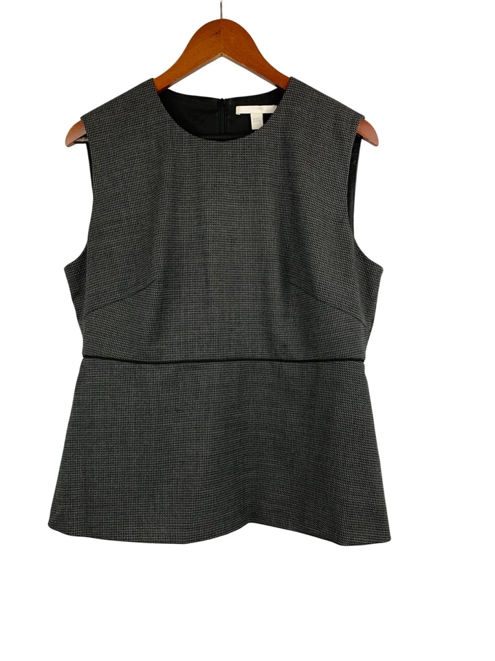 Top de mujer Hugo Boss sin mangas peplum talla L blanco y negro patrón de pata de gallo Foto 1 de 4