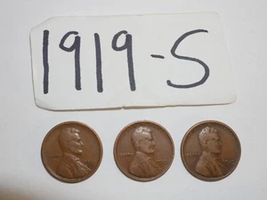 Centavos Lincoln Wheat 1919-S 3 - monedas de alta calidad (8+ artículos se envían gratis) - Imagen 1 de 2