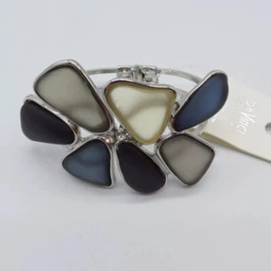 Statement Hinged Bracelet Silver Tone Gray Translucent Free Organic Form 7.25" - Picture 1 of 12