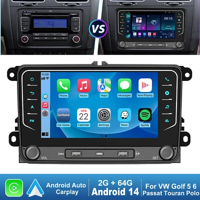 7" Android 14 Apple Carplay Stereo Radio GPS 64G For VW GOLF MK5 6 PASSAT Tiguan - Image 1 of 4