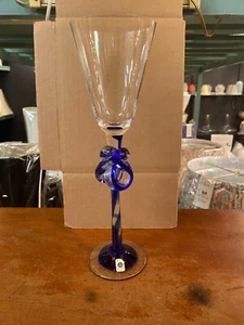Bohemia Art Glass, Vsetin - Hand Blown - Blue Striped Wine Glass - Picture 1 of 6