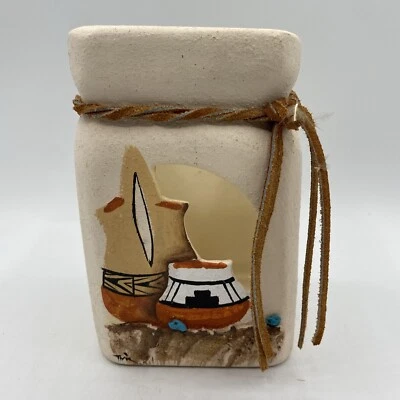 Southwestern Art Pottery Luminary Hand Painted Sunshine Klay-N-Kraft Tucson AZ - Image 1 of 4