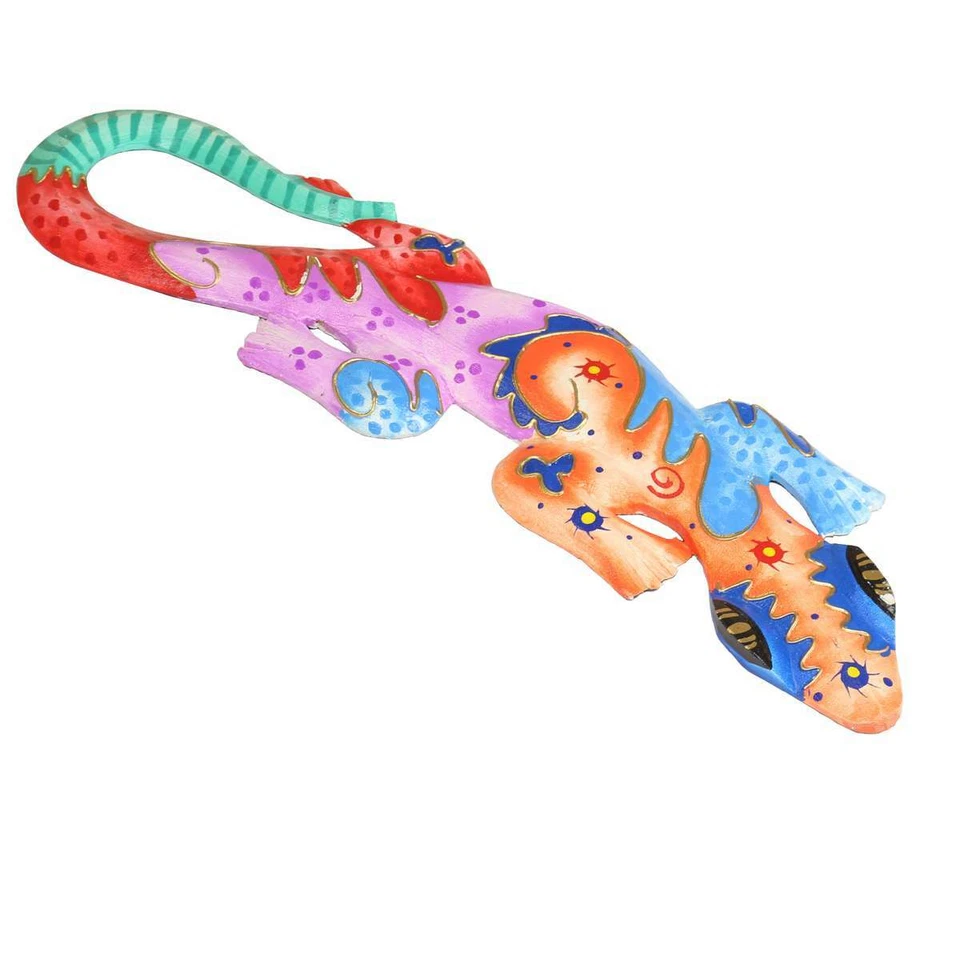 Gecko Echse Eidechse Wanddeko Dekoration Deko Souvenir XXL 50 cm Holz Bunt Nr.2 - Bild 1 von 1