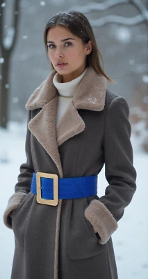 Mujeres Color Azul Ancho Imitación Cuero Moda Cinturón Grande Cuadrado Dorado Metal Hebilla S M Foto 1 de 4