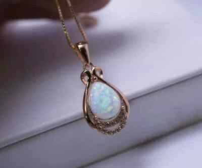 14K Rose Gold Plated 2Ct Pear Cut Simulated Fire Opal Women Pendant 18" Necklace - Image 1 of 4