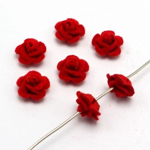 100 Red Velvet Cover Aluminum Metal 5-petal Rose Flower Beads 15mm Jewelry Make - Picture 1 of 8