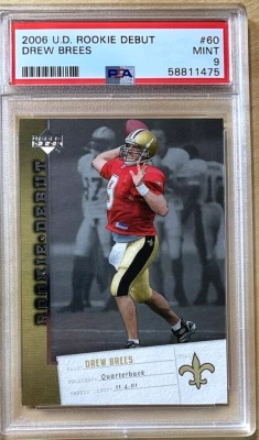 2006 Upper Deck Rookie Debut Football #60 Drew Brees PSA 9 Pop 3 - Image 1 of 2