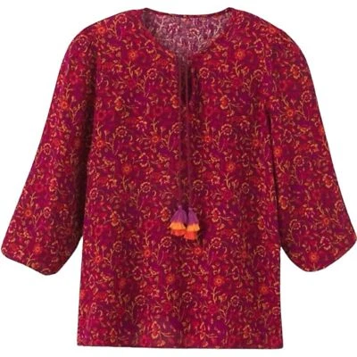Matilda Jane Womens L Top Coral Reef Medallion Blouse Floral Gauzy Tassel Tie - Image 1 of 4