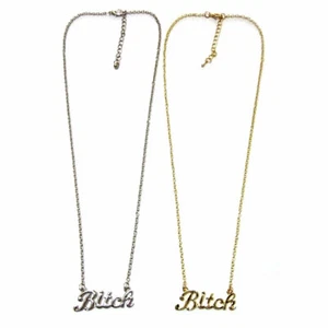 BITCH NECKLACE 1.5" Charm Pendant Gold Silver Tone Chain HIP HOP Trendy Fashion - Picture 1 of 10