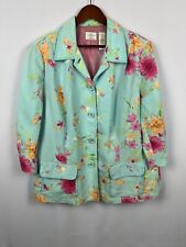 Emma James Floral Linen Blend Blazer Jacket Women’s 16W Button Front 3/4 Sleeve