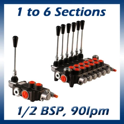 Hydraulic Monoblock Lever Control Spool Valve, 1/2 x 3/4 Ports, 90lpm, 1-6 Bank - Image 1 of 4