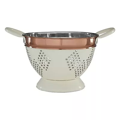 Prescott Cream Copper Medium Drainer Strainer Fruits Pasta Round Bowl Colander - Image 1 of 4