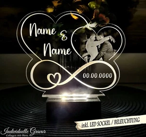 ❤ Aufsteller Gravur Jahrestag Geschenk Valentinstag Hochzeit Liebe FOTO ❤ LED ❤ - Bild 1 von 3