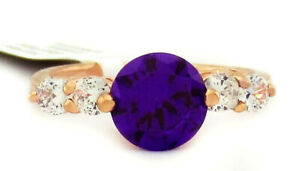 AMETHYST 2.40 Cts & WHITE SAPPHIRE RING 14k ROSE GOLD PLATED - New With Tag -