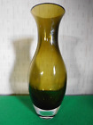 MID CENTURY MODERN LARGE OLIVE GREEN ROYAL DOULTON GLASS VASE HAND BLOWN LABELED