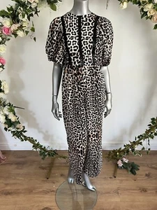 Influence Leopard Print Jumpsuit Size 8 Open Tie Bow Back Crochet Insert RE41 - Picture 1 of 16