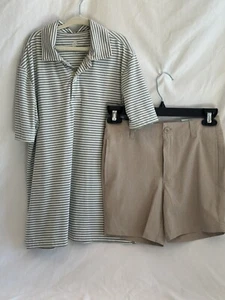Class Club Boys Set Striped Olive Green Polo Shirt Size 10/12 & Khaki Shorts 12 - Picture 1 of 8