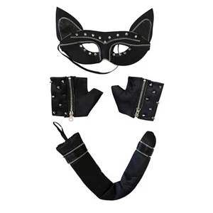 Katzendieb Kostüm Set - Maske, Schwanz & Nietenstulpen für Cosplay & Partys - Bild 1 von 8