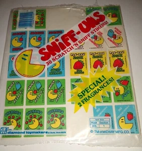Hoja de pegatinas vintage para rascar y oler Pac Man 27 Sniff-Ums años 80 - Imagen 1 de 3