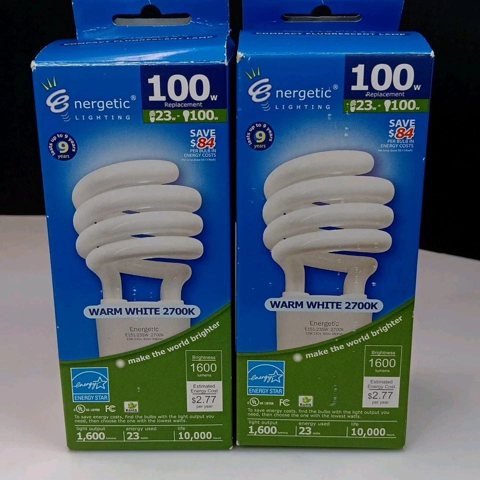  100w Warm White Bulb 2 Pack~9 Year Life/2700k Energetic Lighting 23w Equivalent - Image 1 of 4
