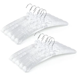 10 PACK 17 INCH LARGE WHITE SATIN PADDED HANGERS FOR WOMEN CLOTHING ANTI SLIP CU - Picture 1 of 6