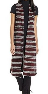 BCBGeneration Lapel Long Vest Side Slit Womens Size XXS Tweed Stripe NEW! - Image 1 of 4