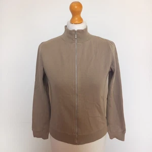 Monsoon UK 8 Stone Coloured Zip Front Jersey Jacket Puff Shoulder BNWT - Picture 1 of 8