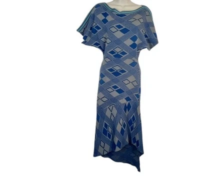 Vestido midi asimétrico gris estampado argyle cuello barco Tracy Reece para mujer S Foto 1 de 4