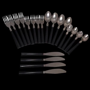 VTG Stainless Steel Flatware Black Plastic Handle Lot of 20 Spoons Forks Knives - Picture 1 of 21