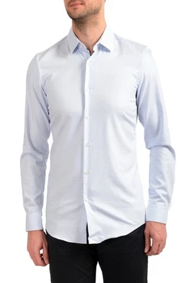 Camisa de vestir Hugo Boss para hombre "Isko" azul a lunares calce ajustado manga larga Foto 1 de 4