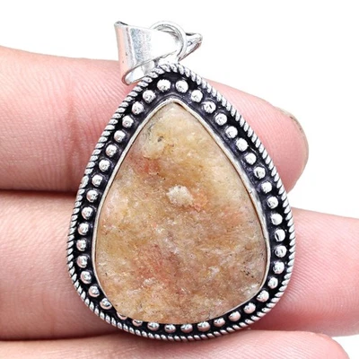 Подвеска из серебра ручной работы с солнечным камнем друзы 1,75 дюйма - Изображение 1 из 4