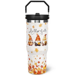 Insulated Water Bottle 30 Oz Fall Tumbler With Lid And Straw Autumn Leaf Gnome - Picture 1 of 8