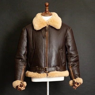 B-3 Jacket RAF US Navy Mens Bomber Flying Aviator Irvin Real Shearling Leather - Image 1 of 4
