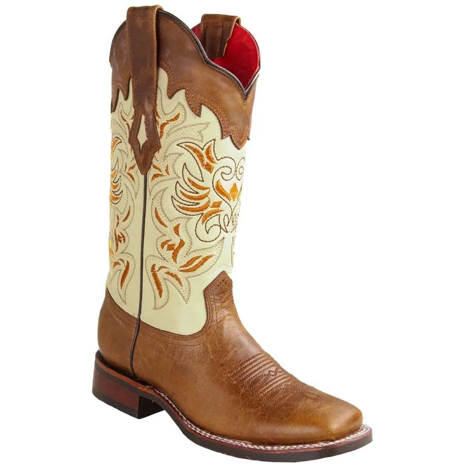 Botas occidentales de cuero genuino Los Altos para mujer punta cuadrada ancha suela de goma Foto 1 de 1