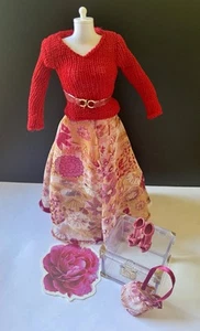 Barbie Clone Kari Michell Cranberry Colored Sweater W/Floral Midi Length Skirt + - Picture 1 of 6