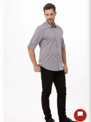 Chef Works | Men’s Urban Collection Long Sleeve Gray Button Shirt Culinary -Sz M - Image 1 of 4