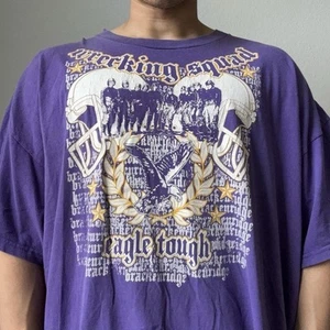 Vintage 2000s Wrecking Squad "Eagle Tough" Football Graphics Purple Tee Shirt - Picture 1 of 5
