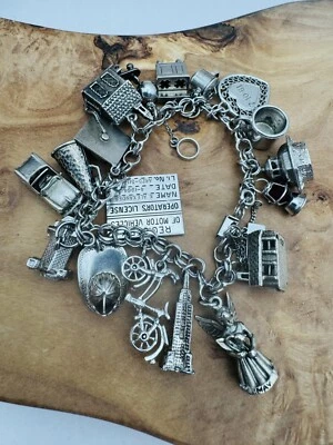 Vintage Heavy Sterling Silver 925 Double Link Bracelet with Charms 79.82g - Image 1 of 4
