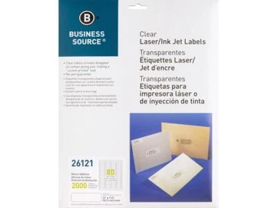 Business Source Laser Labels Return Address 1/2"x1-3/4" 2000/PK Clear 26121 - Image 1 of 4