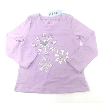 Cat & Jack ребенка ясельного возраста девочек размер 4T длинным рукавом Топ мел фиолетовый снежинки новый с ярлыками - Изображение 1 из 4