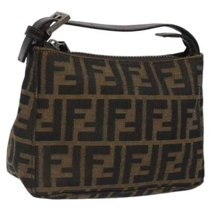 FENDI Zucca Canvas Hand Bag Brown Black Silver Auth 117102 - Picture 1 of 22
