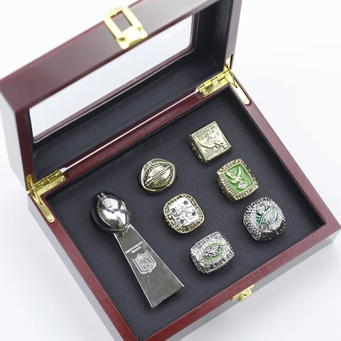 6 pcs rings Philadelphia Eagles + trophy + box NFL Super Bowl REPLICA Ring Cover