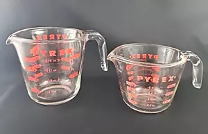Pyrex 1 Tasse/250 ml & 2 Tassen/500 ml Glas Messbecher roter Schriftzug Made in USA - Bild 1 von 11