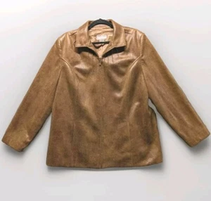 Vtg TanJay Snakeskin Jacket Womens Plus Sz 18W Gold Brown Faux Suede Leather - Picture 1 of 14