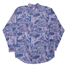 Vintage FASHION REPORT Mens Shirt Purple Silk 90s Crazy Pattern Long Sleeve M