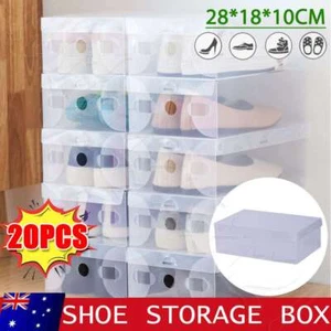 20x Clear Shoe Storage Transparent Box Foldable Stackable Plastic Boxes Organize - Picture 1 of 12