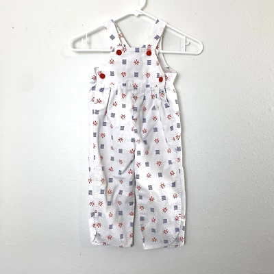 Vintage IZOD LaCoste Little Girls Bib Overalls 3T White Red Blue Summer Beachy - Image 1 of 4