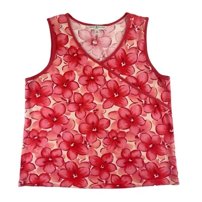 Tommy Hilfiger Top Womens 3X Pink Floral Tropical Sleeveless Crossover Blouse - Image 1 of 4